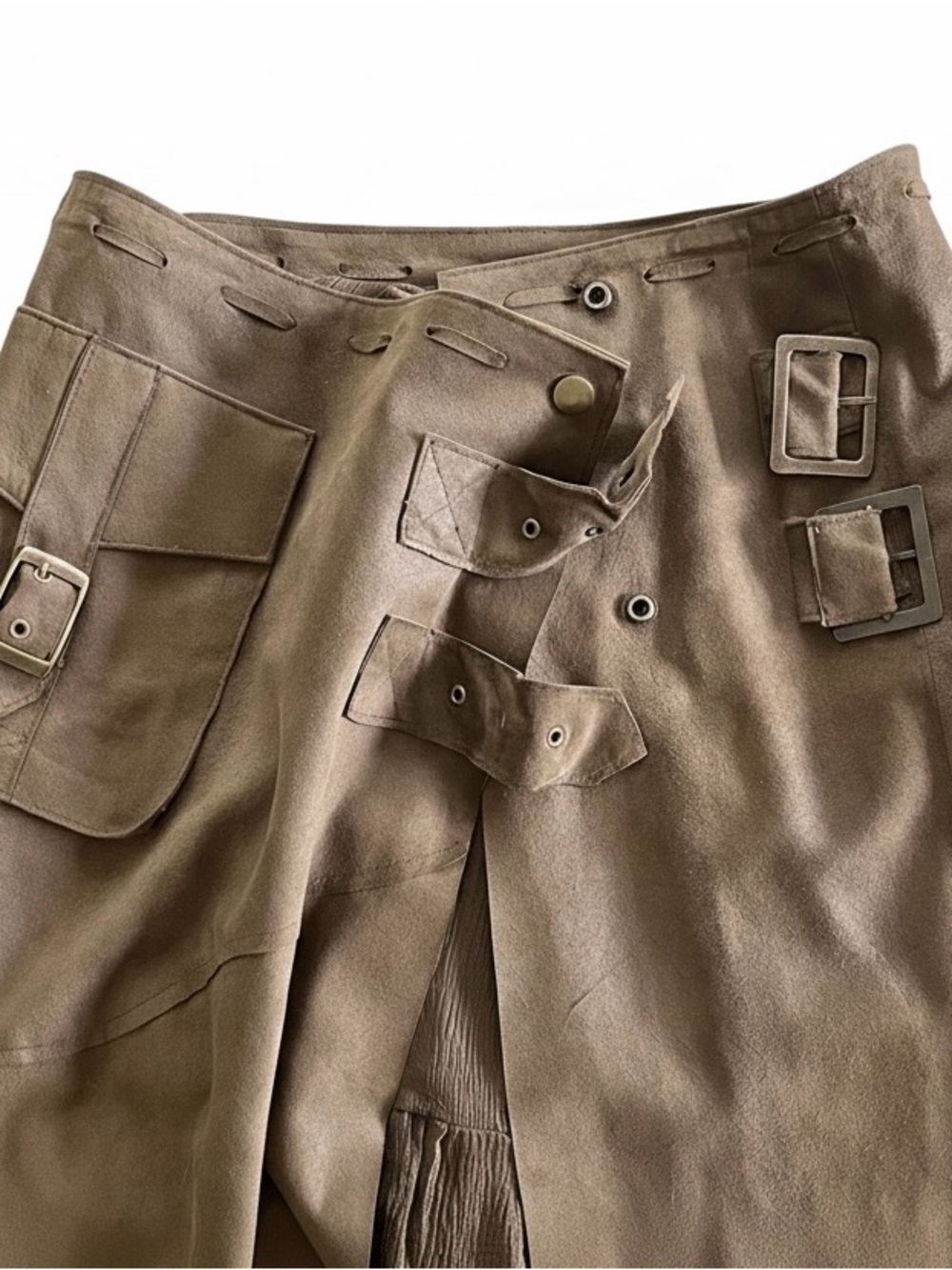 Alberto Makali Brown 100% Leather Asymmetrical Skirt Utilitarian Style Sz 6 - Picture 5 of 6